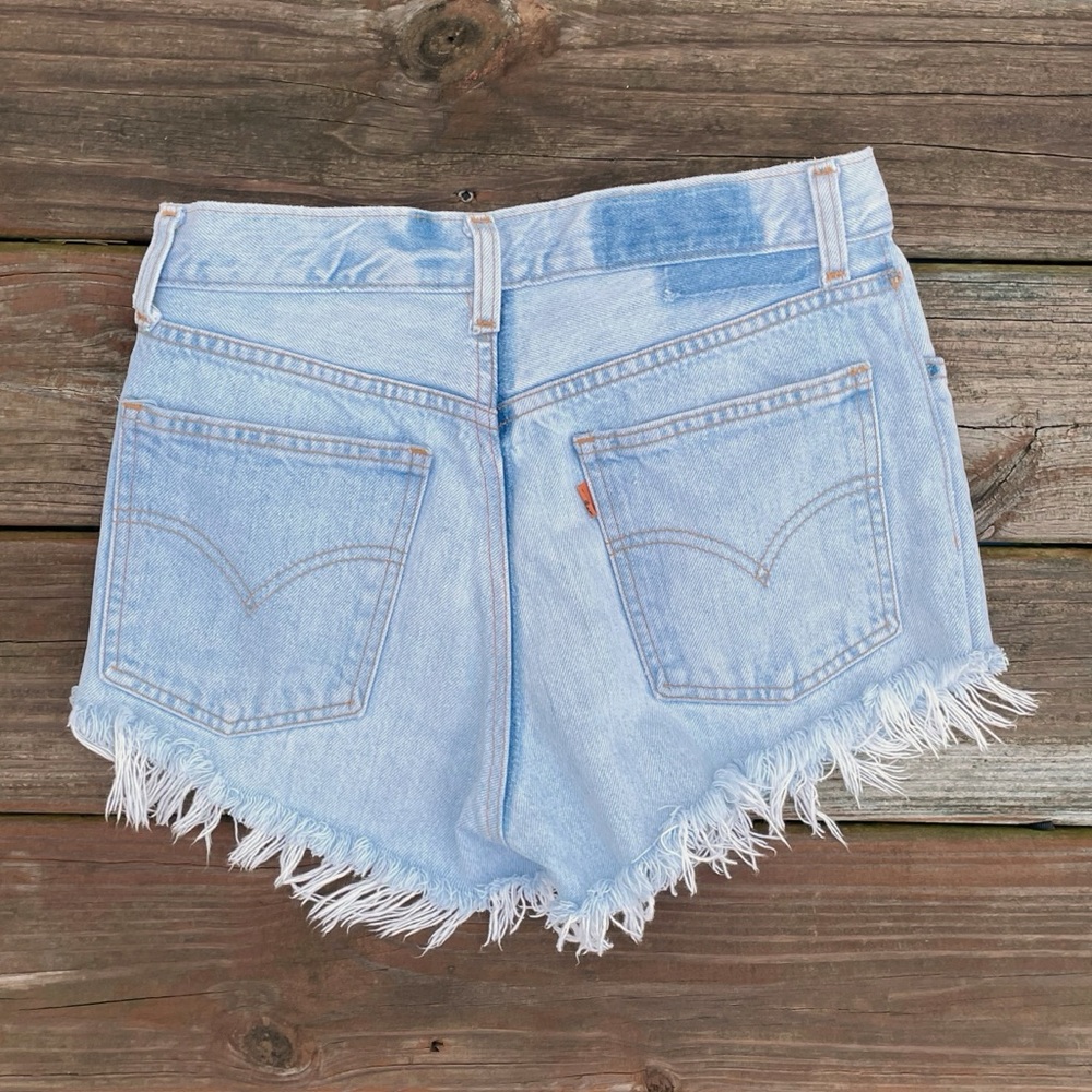 Vintage 90s Orange Tab Levi’s Cut Off Faded Light Wash Cut Off Denim Jean Shorts